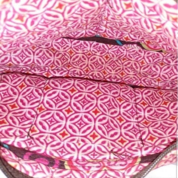 Vera Bradley "Libby" Brown & Pink Mod Floral Fabric Small Shoulder Bag 10"X6"X3" - Picture 7 of 9